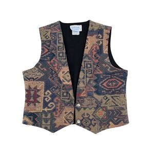 Vintage 90s tapestry kilim vest womens L Southwestern Concho Deborah Murray